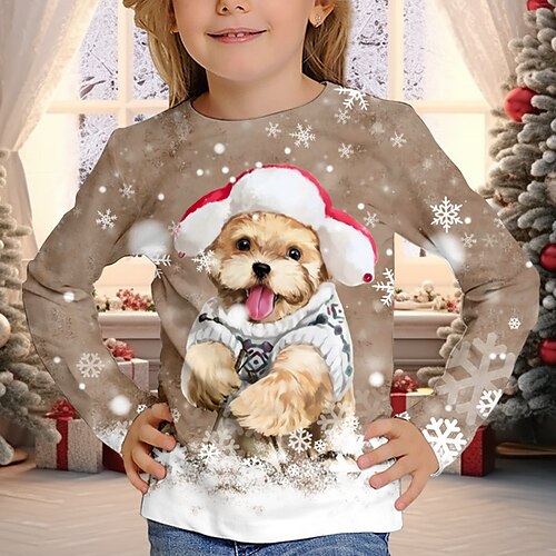 

Noël Fille 3D Chien Motif de flocon de neige Tee-shirts Chemise manche longue 3D effet Automne Hiver Actif Mode Le style mignon Polyester Enfants 3-12 ans Col Ras du Cou Extérieur Casual du quotidien