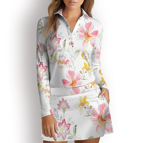 

Mulheres Camisa polo de caminhada Camisa de golfe Pólo de botões Respirável Secagem Rápida Pavio Humido Manga Longa Vestuário de golfe Roupas de golfe Normal Floral Primavera Outono Tênis Golfe