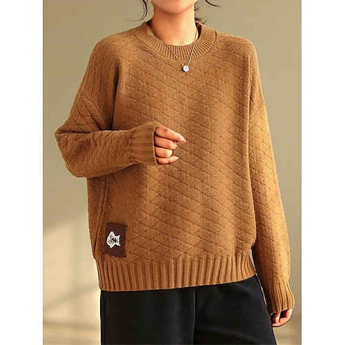 

Pull Femme A côtes Tricoter Col Ras du Cou Polyester Tricoté Automne Hiver Normal Extérieur du quotidien Sortie Rétro Vintage Mode Décontractées manche longue Couleur unie Noir Jaune Café Taille