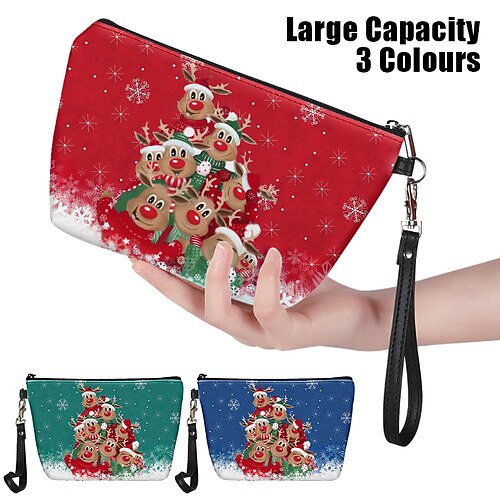 

Mujer Bolsa de maquillaje Bolso de la pluma Minibolso de Mano Bolso de Cosméticos Cuero de PU Navidad Diario Viaje Impresión Gran Capacidad Ligero Duradero Cada Rojo Azul Verde