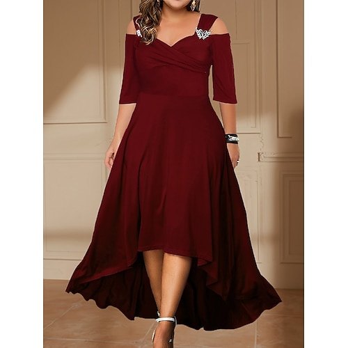 

женское платье больших размеров с изгибом вечернее платье качающееся платье торжественное платье сплошное цветное платье миди с полым рукавом и вырезом плюс высокий низкий v-образный вырез элегантная