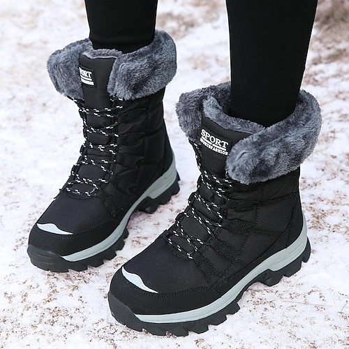 

Damen Stiefel Schneestiefel Übergrössen Wasserfeste Schuhe Täglich Innenfutter aus Fleece Stiefeletten Stiefeletten Flacher Absatz Runde Zehe Brautkleider schlicht Komfort PU Gummiband Feste Farbe