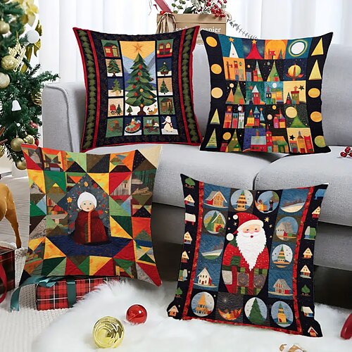 

Weihnachts-Patchwork-Quilt-Doppelseiten-Kissenbezug, 1 Stück, weicher, dekorativer quadratischer Kissenbezug für Weihnachten, für Schlafzimmer, Wohnzimmer, Sofa, Couch, Stuhl