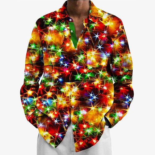 

Graphic Christmas Happy New Year Casual Men's New Year Theme Party Christmas Party Fall & Winter Turndown Long Sleeve Yellow Red Blue S M L Shirt Normal