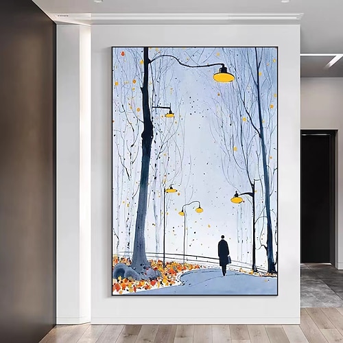 

art mural peinture à l'huile d'hiver sur toile peint à la main un homme marche dans la rue paysage d'hiver fait à la main peinture originale maison mur art cadeaux sans cadre