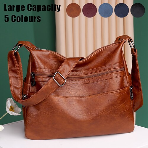 

Mulheres Bolsa crossbody Bolsa de ombro Bolsa Hobo Couro PU Compras Diário Feriado Ziper Grande Capacidade Durável Côr Sólida Azul Claro cor caramelo Preto