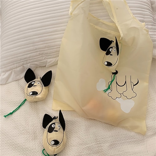 

Bolso de compras plegable minimalista con dibujos de cachorros, bolso portátil de gran capacidad, respetuoso con el medio ambiente, 2/3/4 Uds.