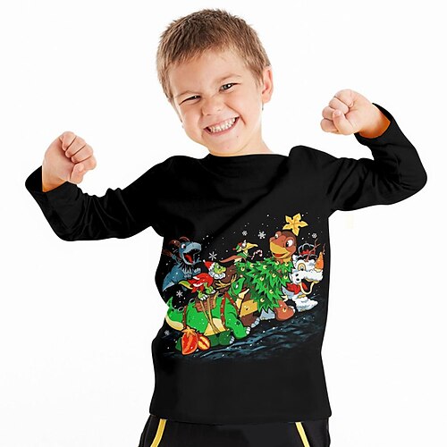 

Navidad niños 3d dinosaurio camiseta manga larga estampado 3d otoño invierno deportes moda streetwear poliéster niños 3-12 años cuello redondo al aire libre casual diario ajuste regular