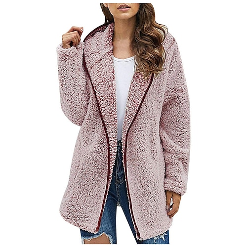 

Damen Fleecejacke Teddy-Mantel Hoodie Jacke warm halten Atmungsaktiv Strasse Freizeitskleidung Urlaub Ausgehen Zip Tasche Reisverschluss Kapuzenpullover Plüsch Brautkleider schlicht Streetstyle Glatt