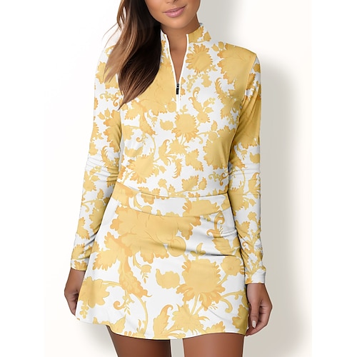 

Mulheres Camisa polo de caminhada Amarelo Manga Longa Proteção Solar Blusas Floral Roupas femininas de golfe, roupas, roupas, roupas