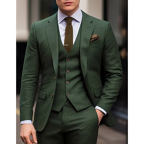 

Verde De los hombres Boda Trajes de tweed Color sólido Juego de 3 piezas Retro Antiguo Tallas Grandes Recto 2 botones 2023