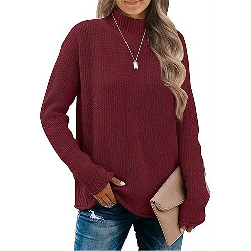 

Pull Femme A côtes Tricoter Col Roulé Polyester Tricoté Automne Hiver Normal Extérieur du quotidien Sortie mode Décontractées Flexible manche longue Couleur unie Noir Blanche Vin S M L