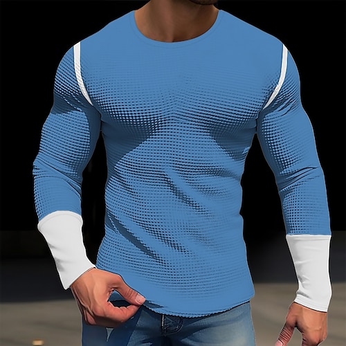 

Homens Camiseta Camisa Waffle Henley Camisa Henley T-shirt Camisa de manga longa Bloco de cor Henley Rua Férias Manga Longa Patchwork Roupa Moda Designer Básico