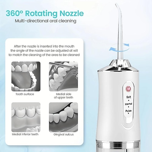 

Irrigador bucal 4 en 1 para dientes, irrigador bucal inalámbrico con modo bricolaje 4 puntas de chorro, hilo dental, portátil y recargable para viajes a casa