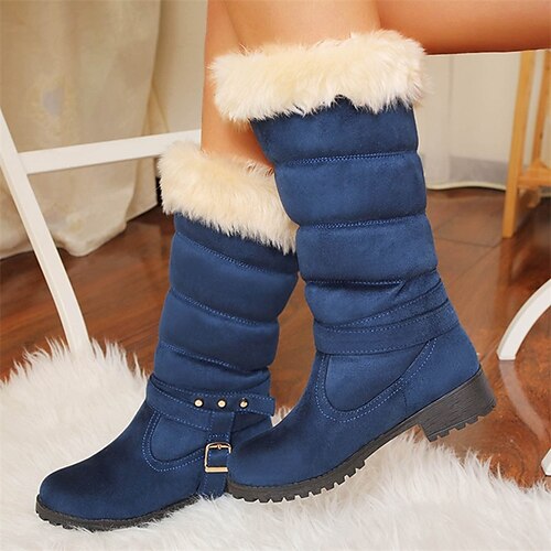 

Mujer Botas Botas de nieve Tallas Grandes Exterior Diario Forrado con Lana Botas hasta la rodilla Invierno Tacón Cuadrado Dedo redondo Casual Estilo industrial Cuero Sintético Mocasín Negro Rojo Azul