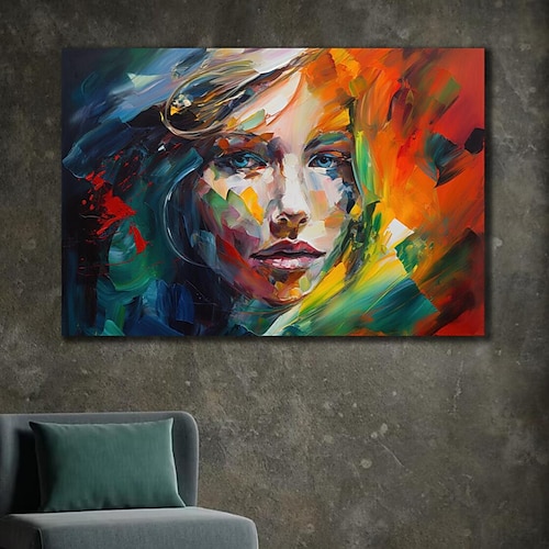 

Cara colorida pintada a mano arte de la pared retrato de mujer pintura en lienzo chica abstracta decoración de la pared lienzo sin marco decoración del hogar pintura al óleo arte