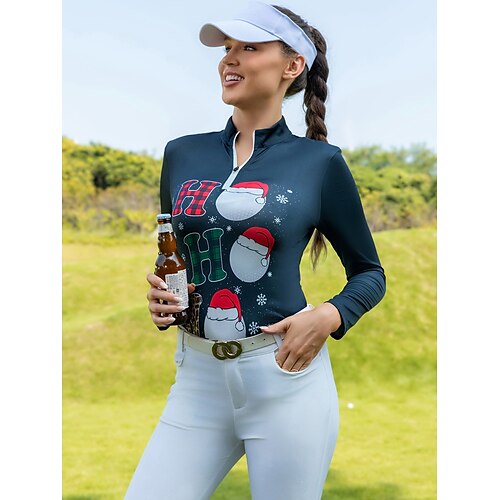 

Femme T-shirt POLO Chemise de golf Respirable Séchage rapide Evacuation de l'humidité manche longue Vêtements de golf Top Standard Zippé Col Montant Imprimé Printemps Automne Tennis Le golf Pickleball