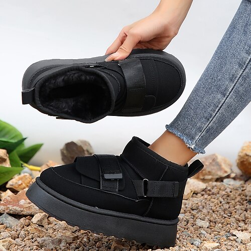 

Femme Bottes Slip-Ons Bottes de neige Bottes d'hiver du quotidien Doublé en Polaire Bottines Bottines Plateau Bout rond Mode Pluche Décontractées Marche Daim Mocassins Noir Marron