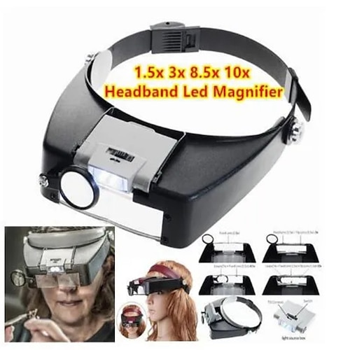 

Headband Magnifier Led Light Head Lamp Magnifying Glass Jeweler Loupe With Led Lights 1.5X/3X/8.5X/10X