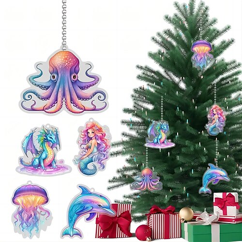 

Christmas Tree Ornaments Hanging 2D Acrylic Decorations Christmas Ornament 2023 Crafts Hanging Ornament New Year Festive Party Supplies Room Hanging Decor