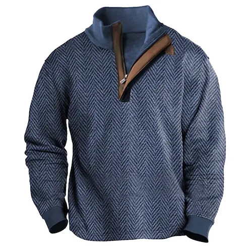 

Homme Sweat shirt Bleu Col Mao Plein Sport Loisir du quotidien Vacances Vêtement de rue basique Décontractées Printemps Automne Vêtement Tenue Pulls Capuche Pulls molletonnés