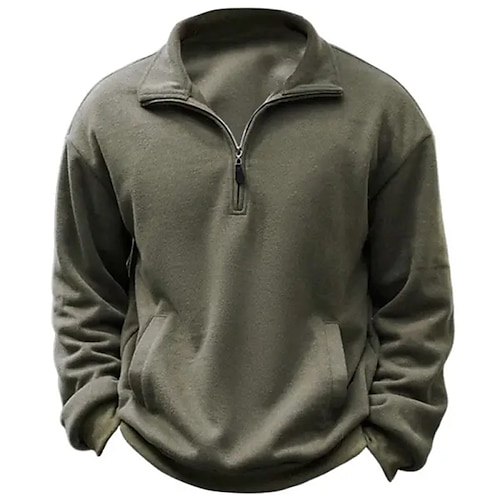 

Homens Moletom Moletom com zíper Verde Tropa Meio Zíper Tecido Desportos e Ar livre Diário Feriado Roupa de rua Básico Casual Primavera Outono Roupa Moletons Moletons