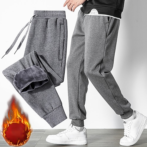 

Men's Sherpa Fleece Pants Sweatpants Joggers Pocket Drawstring Elastic Waist Plain Comfort Breathable Outdoor Daily Going out Fashion Casual Black Black Straight Leg