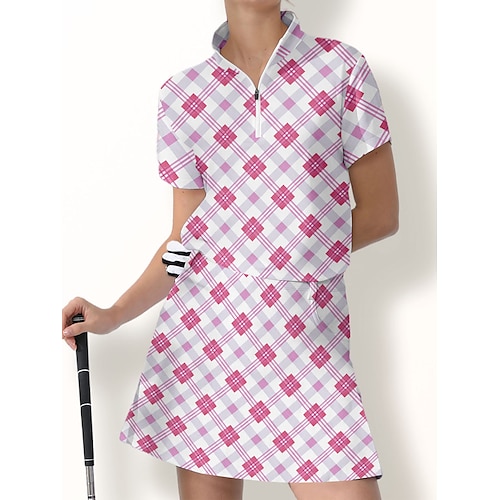 

Women's Polo Shirt Golf Shirt Breathable Quick Dry Moisture Wicking Short Sleeve Golf Apparel Golf Clothes Regular Fit Zipper Stand Collar Printed Summer Tennis Golf Pickleball