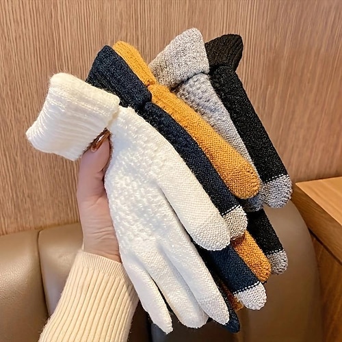 

1Pairs Knit Thermal Winter Gloves, Solid Color Touch Screen Thickened Sports Gloves For Cycling Hiking