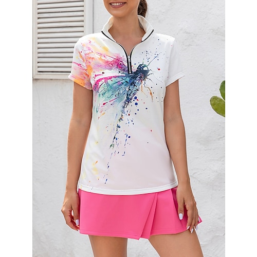 

Damen poloshirt Golfhemd Atmungsaktiv Schnelltrocknend Feuchtigkeitsableitung Kurzarm Golfbekleidung Golfkleidung Regular Fit Zip Stehkragen Batik Sommer Tennis Golfspiel Pickleball