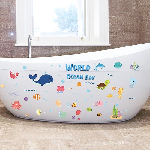 

6Pcs PVC Bathtub Applique, Cute Fish Octopus Pattern Bathtub Sticker For Bathroom.