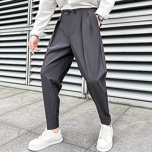 

Hombre pantalones de traje Pantalones Pantalones plisados Pantalones de traje Bolsillo Correa Cintura elástica Plano Comodidad Transpirable Exterior Diario Noche Moda Casual Negro Blanco