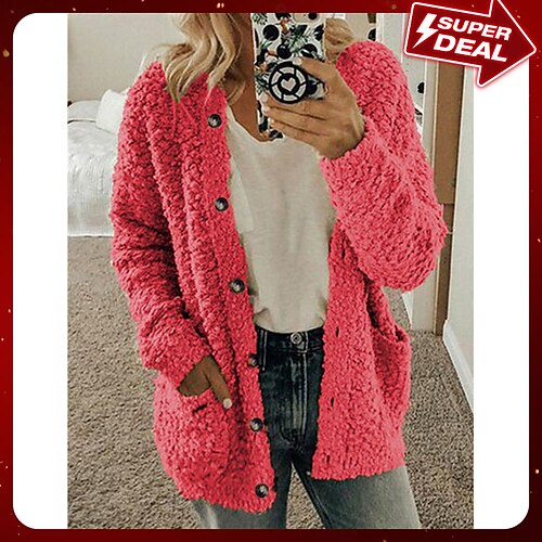 

Women's Cardigan Sweater Cowl Ribbed Knit Polyester Pocket Fall Winter Home Daily Holiday Stylish Casual Soft Long Sleeve Solid Color Maillard Black White Pink S M L