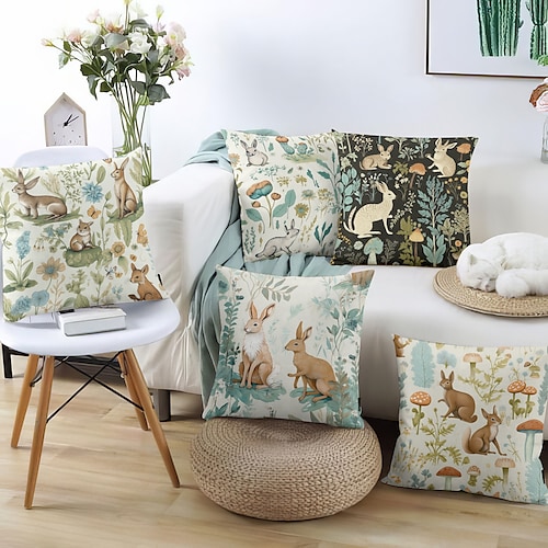 

Funda de almohada de doble cara con animales del bosque, 1 unidad, funda de cojín cuadrada decorativa suave, funda de almohada para dormitorio, sala de estar, sofá, silla