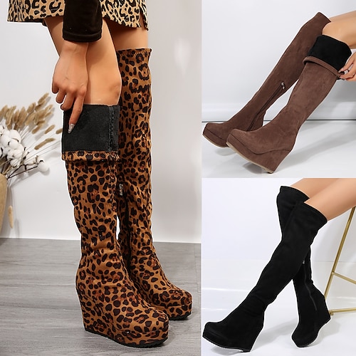 

Femme Chaussures à Talons Bottes Slip-Ons Bottes de plate-forme Bottes de neige Grandes Tailles Extérieur du quotidien Doublé en Polaire Cuissardes Hiver Talon Plat Hauteur de semelle compensée Bout