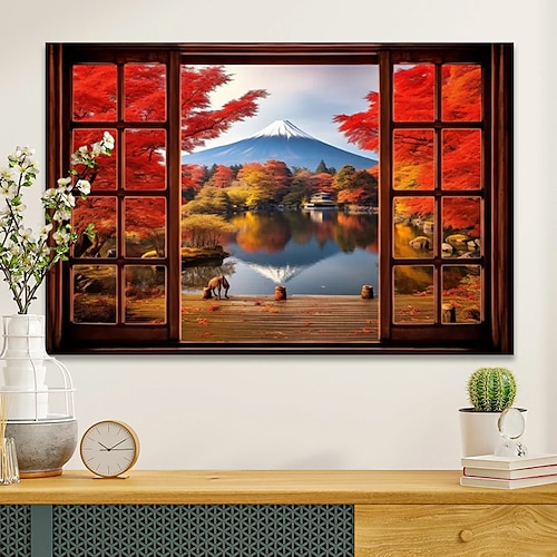 

Paisaje, arte de pared, lienzo, paisaje de otoño con ventanas falsas, impresiones y carteles, imágenes de paisajes, pintura decorativa de tela para sala de estar, imágenes sin marco