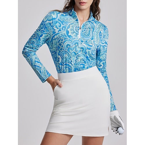 

Mulheres Camisa polo de caminhada Azul Manga Longa Proteção Solar Blusas Outono Inverno Roupas femininas de golfe, roupas, roupas, roupas