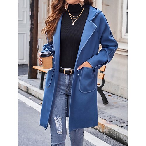 

Manteau Femme Extérieur Plein Air du quotidien Sortie Contemporain Décontractées Minimalisme Style de rue Avec poches Longue Manteau Noir Bleu Automne Hiver Boutonnage Simple Sweat à capuche Standard