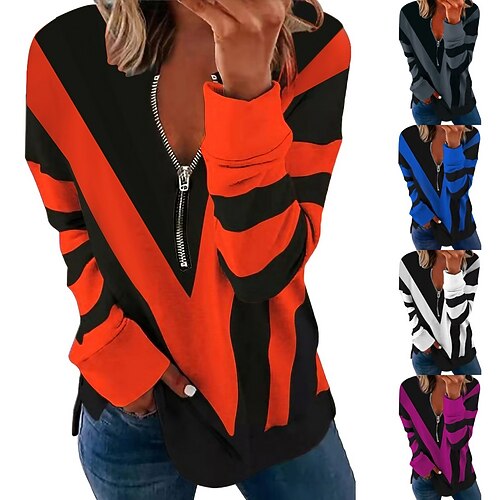 

Per donna Felpa con zip Felpa Maglione Color Block Astratto Streetwear Essenziale Cerniera Bianco Blu Viola Informale A V Manica lunga Primavera & Autunno Autunno inverno