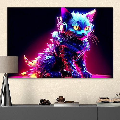 

Animals Wall Art Canvas Colorful Cat Listening to Music Prints and Posters Portrait Pictures Decorative Fabric Painting For Living Room Pictures No Frame