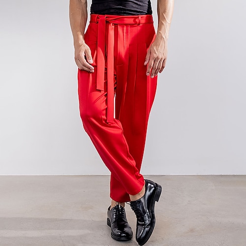 

Hombre pantalones de traje Pantalones Pantalones plisados Pantalones de traje Cremallera Bolsillo Con cinturón Plano Comodidad Transpirable Exterior Diario Noche Moda Casual Rojo