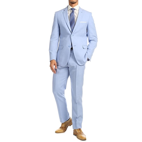 

Light Blue Men's Wedding Suits Solid Colored 2 Piece Daily Plus Size Single Breasted Two-buttons 2023