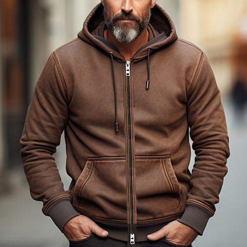 

Homme Sweat à capuche Sweat à capuche zippé Noir Bleu Marron Vert Capuche Plein Poche Sport Loisir du quotidien Vacances Vêtement de rue Frais Décontractées Printemps Automne Vêtement Tenue Pulls