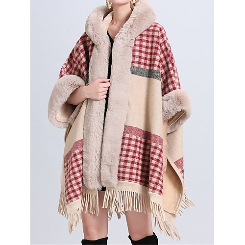 

Women's Shrug Hooded Ribbed Knit Polyester Print Tassel Knitted Fall Winter Long Outdoor Christmas Daily Elegant Fashion Streetwear 3/4 Length Sleeve Plaid Elk Snowflake Pink Wine Red One-Size