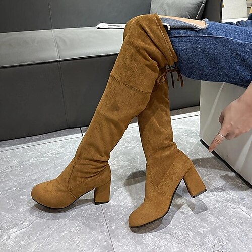 

Women's Boots Suede Shoes Plus Size Outdoor Daily Solid Color Over The Knee Boots Thigh High Boots Winter Chunky Heel Round Toe Elegant Vintage Casual Faux Suede Zipper Black Khaki