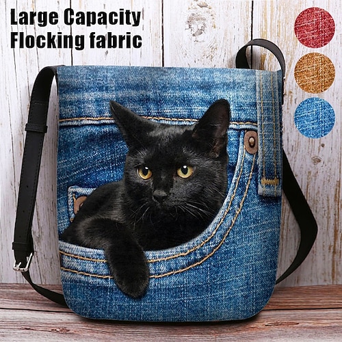 

Women's Crossbody Bag Shoulder Bag Fluffy Bag Polyester Outdoor Daily Holiday Print Large Capacity Lightweight Durable Cat Yellow Red Blue