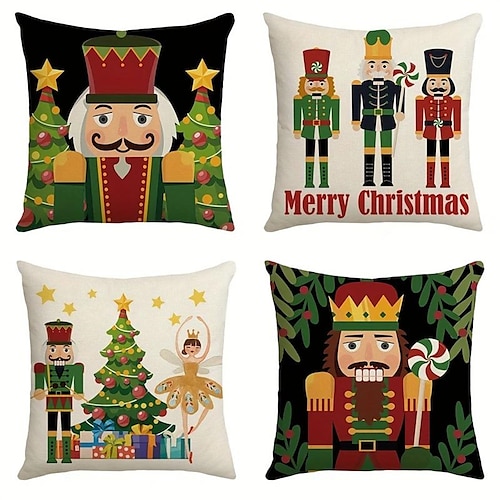 

Quebra-nozes de natal duplo lado 4 peças almofadas decorativas capas de almofadas de natal fronha macia para quarto sala de estar sofá cadeira banco