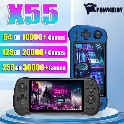 Powkiddy X55 Handheld Game Console with Built-in Games IPS RGB Screen 5.5-Inch (256G 30000 Games), Perfect Christmas Birthday Party Gifts for Friends and Children