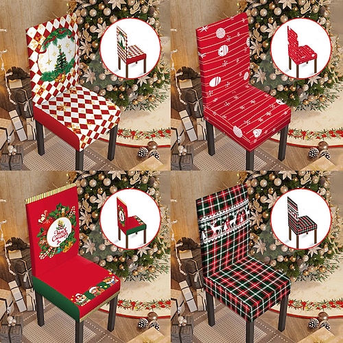 

Рождественские чехлы на обеденные стулья, эластичные чехлы на стулья Xmas Parsons, защита сидений, моющиеся чехлы на кухонные стулья из спандекса для столовой