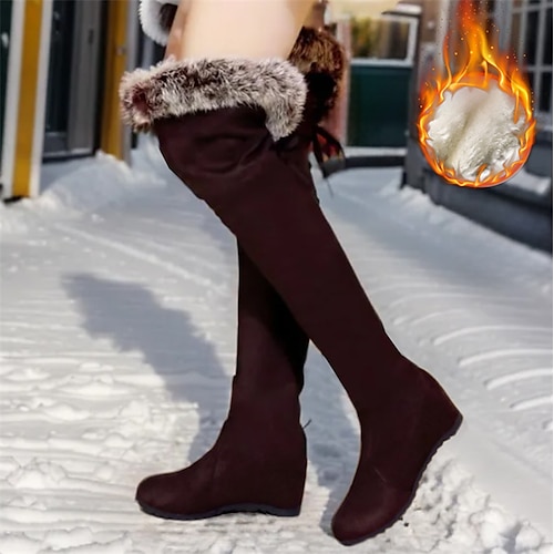 

Women's Boots Suede Shoes Plus Size Height Increasing Shoes Outdoor Work Daily Solid Color Fleece Lined Over The Knee Boots Winter Wedge Heel Hidden Heel Round Toe Elegant Fashion Plush Faux Suede